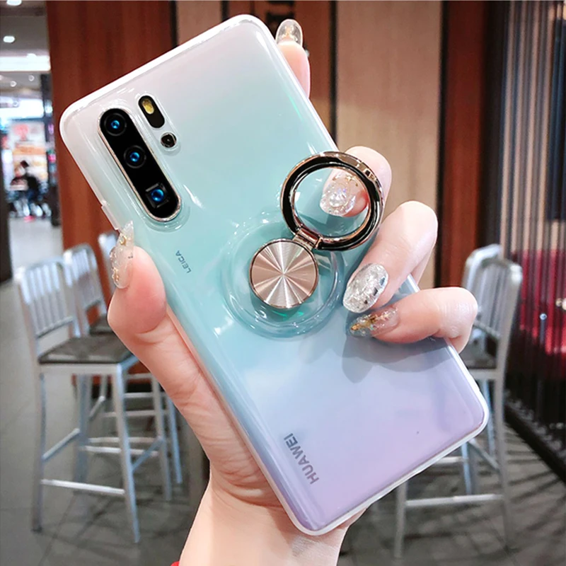 Transparent Silicone Magnetic Case For Huawei P30 P20 Pro Lite P30Pro P30Lite P20Pro P40Pro Soft Cover With Ring Holder Stand on