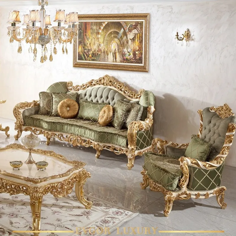 

Роскошный Европейский диван из цельной древесины на заказ, тканевый резной Французский дворец, вилла, мебель для гостиной на заказ