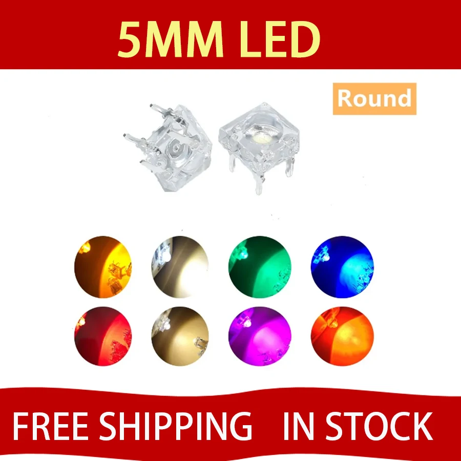 

10Pcs 5mm F5 Piranha LED White Red Green Yellow Clear 5mm LED Diode Light-Emitting-Diodes 4-pins Piranha LED Diodos Brightness