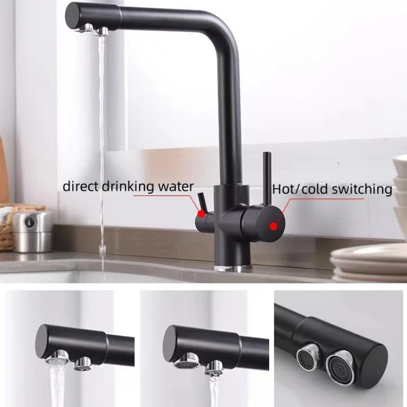 

Filter Kitchen Faucets Black/Chrome Brass Kitchen Accessories With Drinking Water Filter Purifier Feature Kitchen Sink Mixer Tap