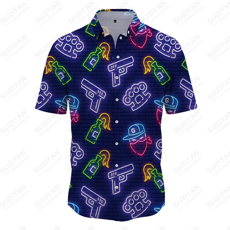 

2023 Hot Selling Hawaiian Shirts Men's Skull Head Fragmented Flower 3D Printing Short Sleeve Shirts Loose Oversized Breathable