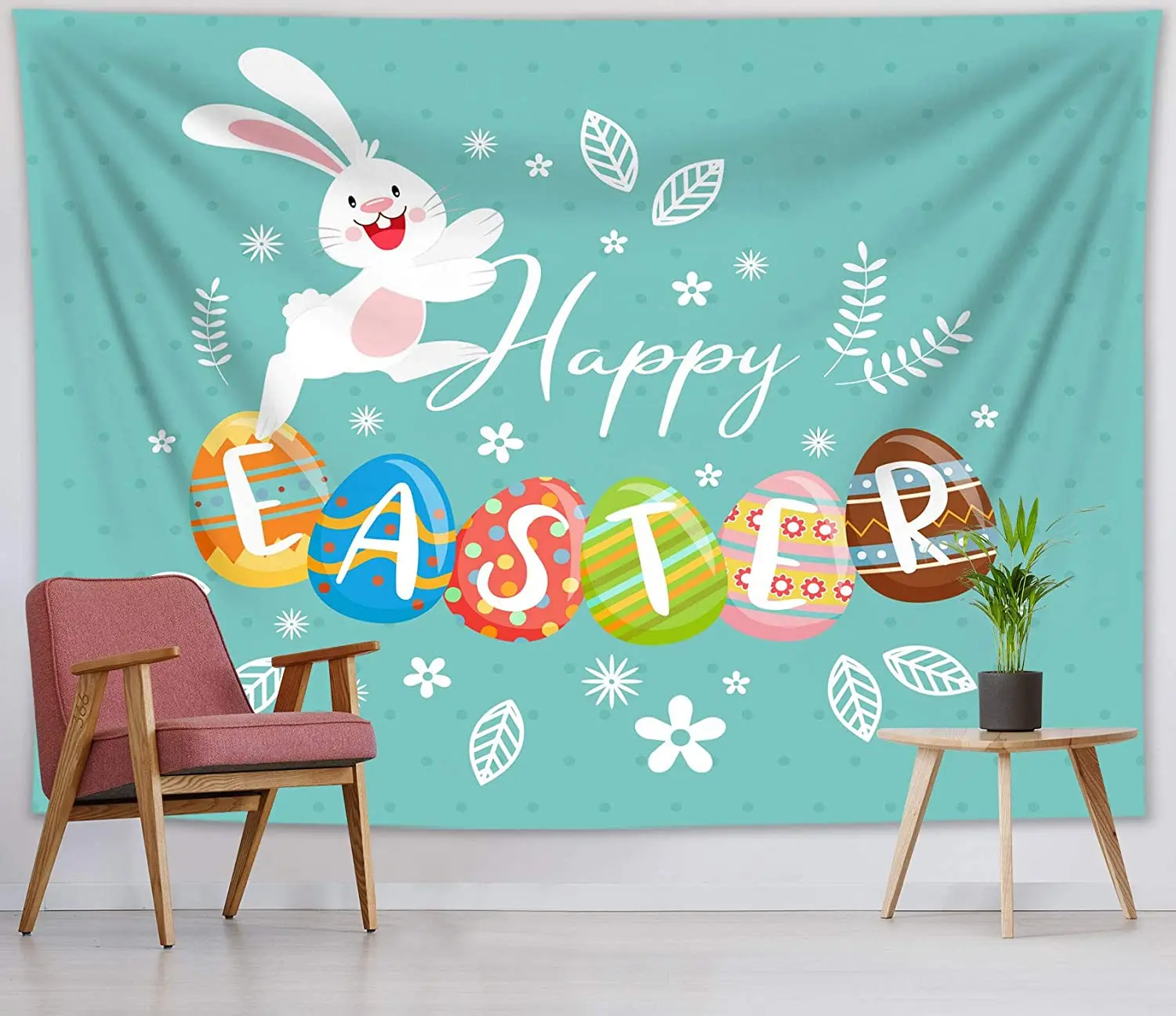 

Easter Tapestry Wall Hanging Funny Bunny Tapestry Painted Easter Eggs Tapestry Festival Tapestry for Kids Bedroom Party Decor