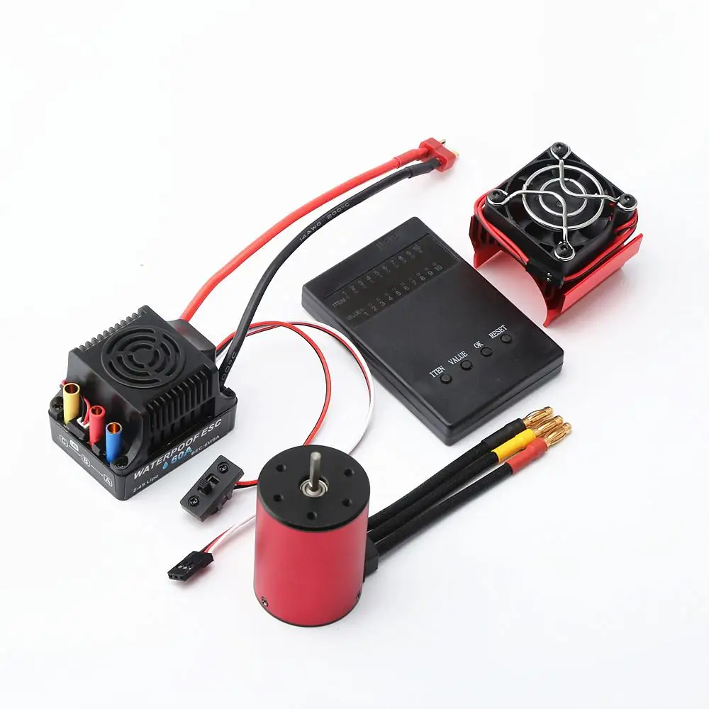 

S3650 Brushless Motor Waterproof 2300kv/3100kv/3900kv/4300kv/5200kv With Heat Sink 60a Brushless Esc Card Combo For Rc Car 1/10