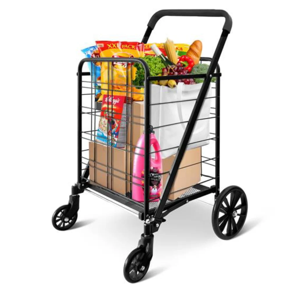 

Shopping Cart with 360 Swivel Front Wheels, Collapsible, Heavy Duty, Versatile Utility Cart, Load Capacity of 110 Lbs