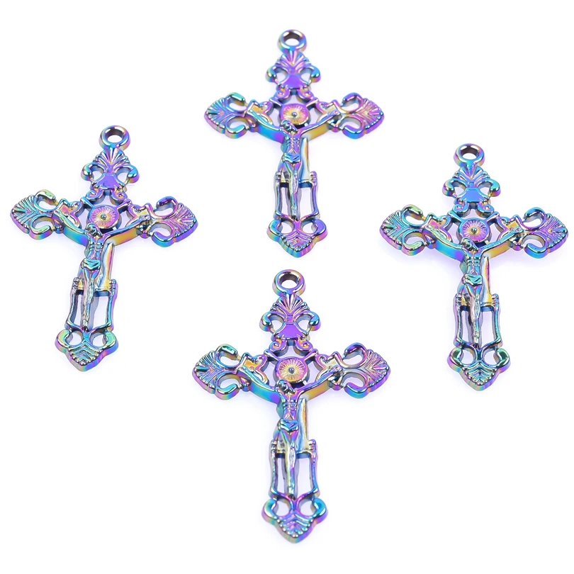 

5pcs/Lot Hollow Cross Rainbow Color Charms DIY Jewelry Findings Making Religion Pendant For Earrings Necklaces Handmade Craft