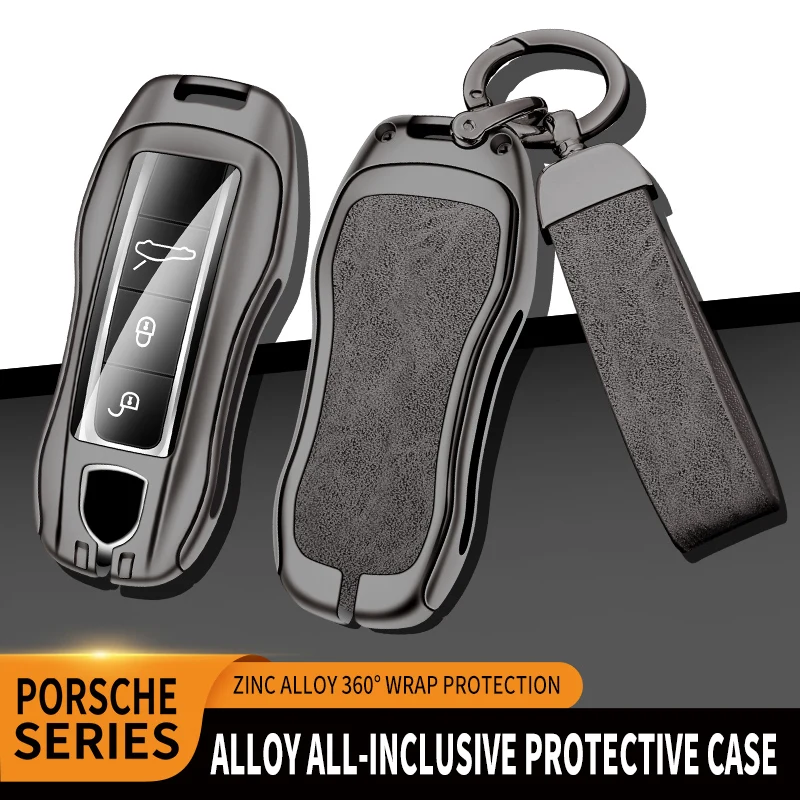 

New Zinc Alloy+Leather+TPU Car Key Case Bag For Porsche Panamera Cayenne Carrera 911 Taycan Accessories
