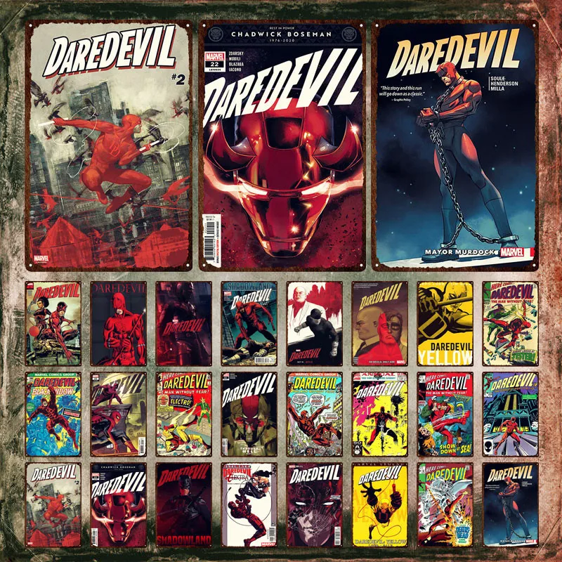 

Marvel Daredevil Metal Poster Abandoned By Mother As A Child Comics Metal Signs Tin Signs Decorative Tin Plate for Room Decor