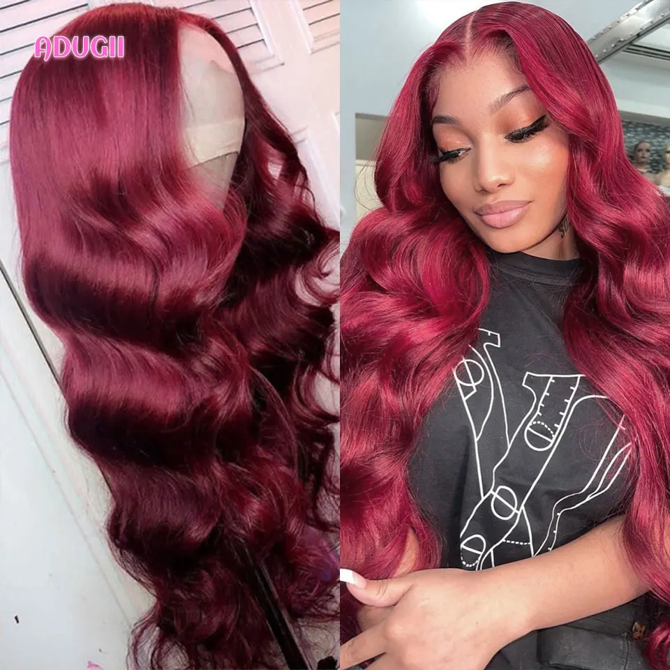 99J Burgundy Lace Front Human Hair Wigs Brazilian 30 Inch Body Wave Lace Front Wigs For Women Colored Human Hair Wig 180%