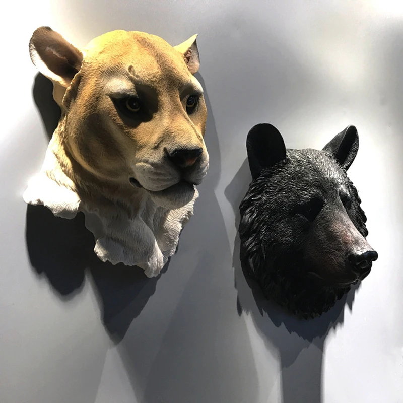 

3D голова льва волка, голова животного, настенное украшение из смолы для дома, фигурка животного из смолы с плоским основанием, имитация укра...