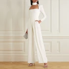 Bevenccel, белый женский комбинезон с длинным рукавом и высоким воротником, сексуальные прямые облегающие Женские комбинезоны, элегантные обтягивающие модные Подиумные комбинезоны