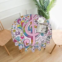 music clef psychedelic doodles hand drawn hippie symbols signs theme tablecloth washable kitchen dining decorative