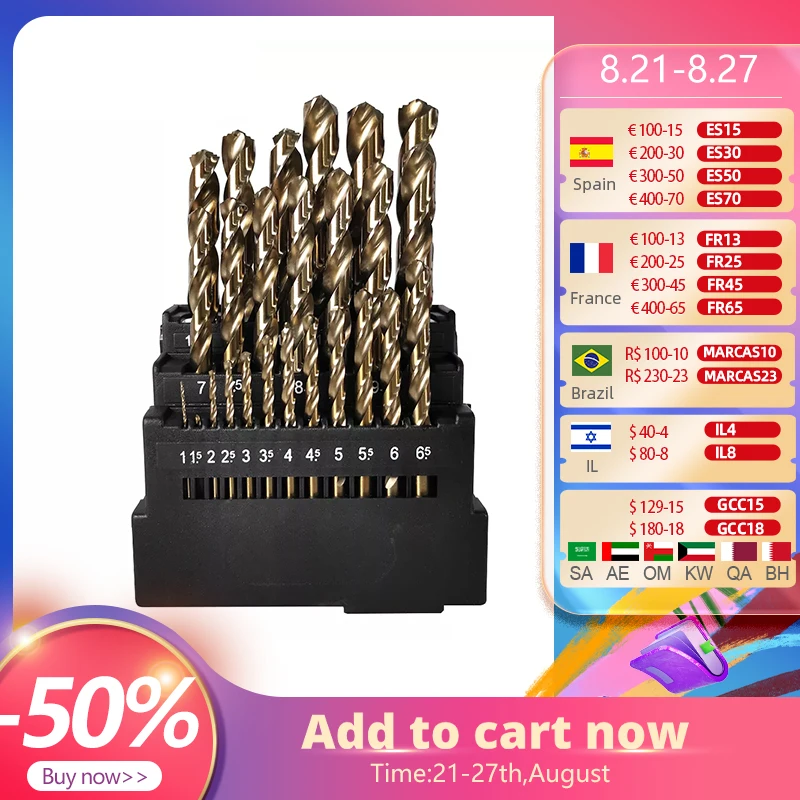 ALLSOME 13/19/25 шт. 8% высокопрочные Hss M42 кобальтовые спиральные сверла для нержавеющей стали древесины металла набор инструментов с 3 краями