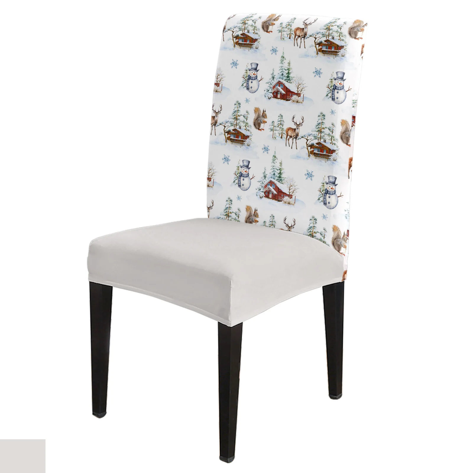 

Christmas Farmhouse Snowman Elk Chair Cover Set Kitchen Stretch Spandex Seat Slipcover Home Decor Dining Room Seat Cover