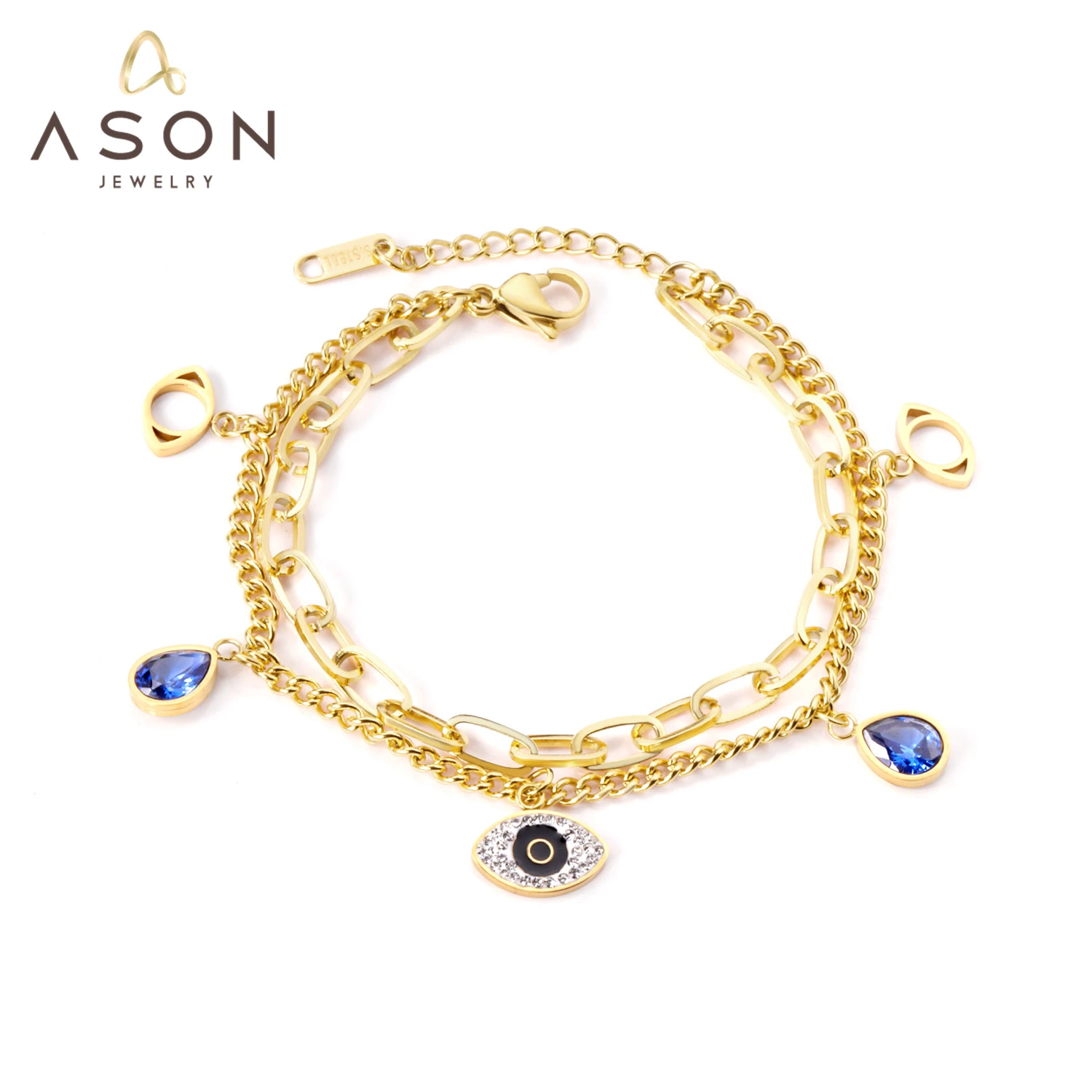 

ASONSTEEL Trendy Evil Eyes Plam Mixed Color Link Chain Bracelets Gold Color Stainless Steel For Women Jewelry Bangle News Trend