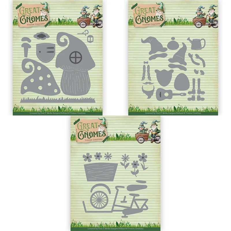 Фото Металлические вырубные формы Piggy Craft: Домик-гриб, Велосипед гнома. Вырубные ножи-трафареты для скрапбукинга и бумажных поделок. №1