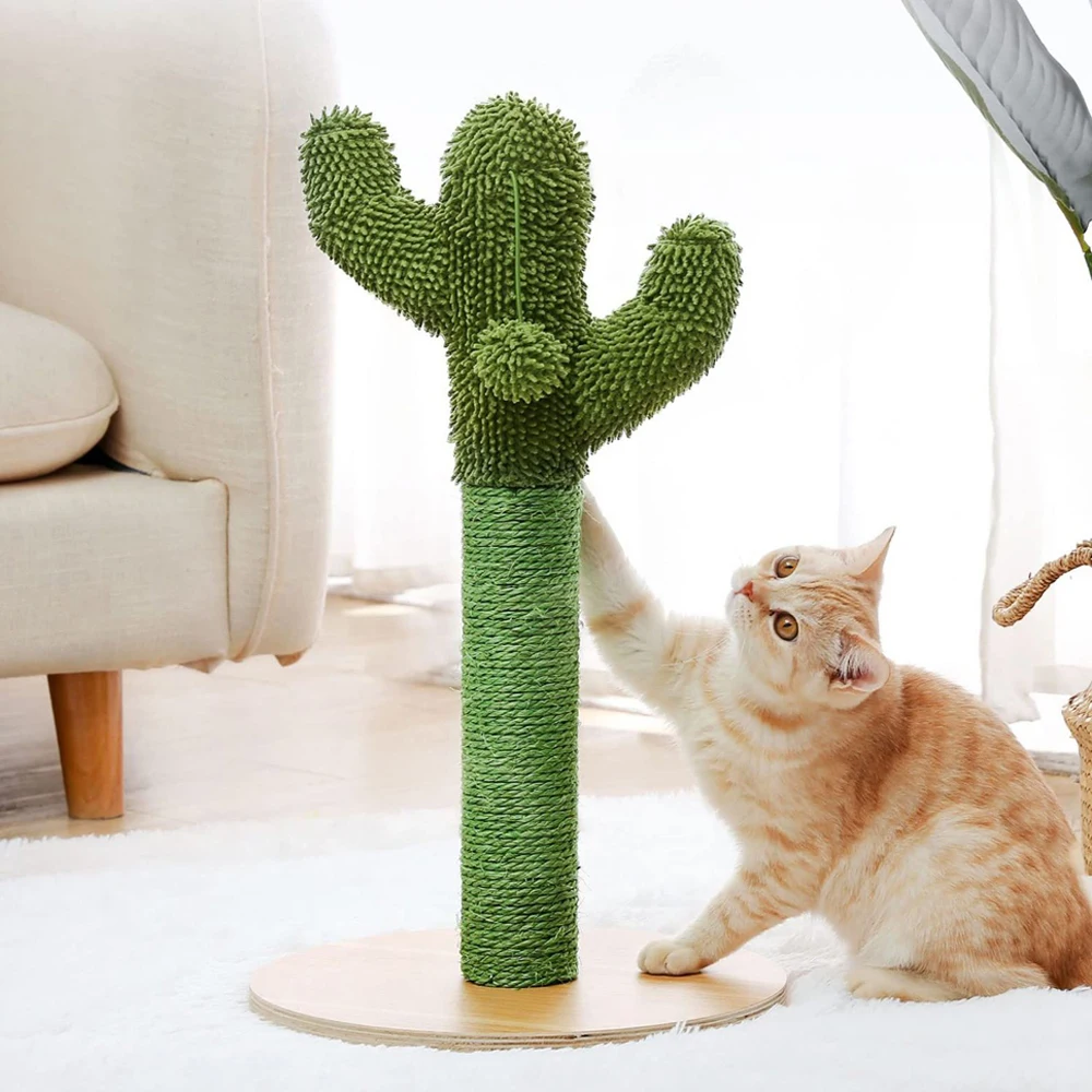 

Стойкая Когтеточка 68 см С КАКТУСОМ, свежий зеленый столб для царапин, игрушка для скалолазания, дерево из сизаля, кошачья мята