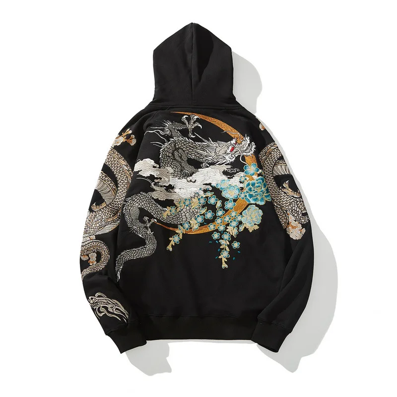 

Men's Hip Hop Hoodies Chinese Dragon Embroidery Sweatshirt Harajuku Hooded Pullover High Stree vintage y2k clothes top y2k