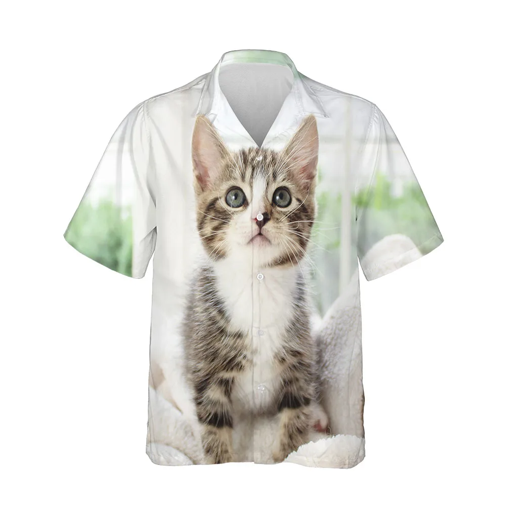 Jumeast 2022 New Hawaiian 3D Men's Summer Beach Short Sleeve Shirt Streetwear Kitten Collection Trend Shirt Print Clothing