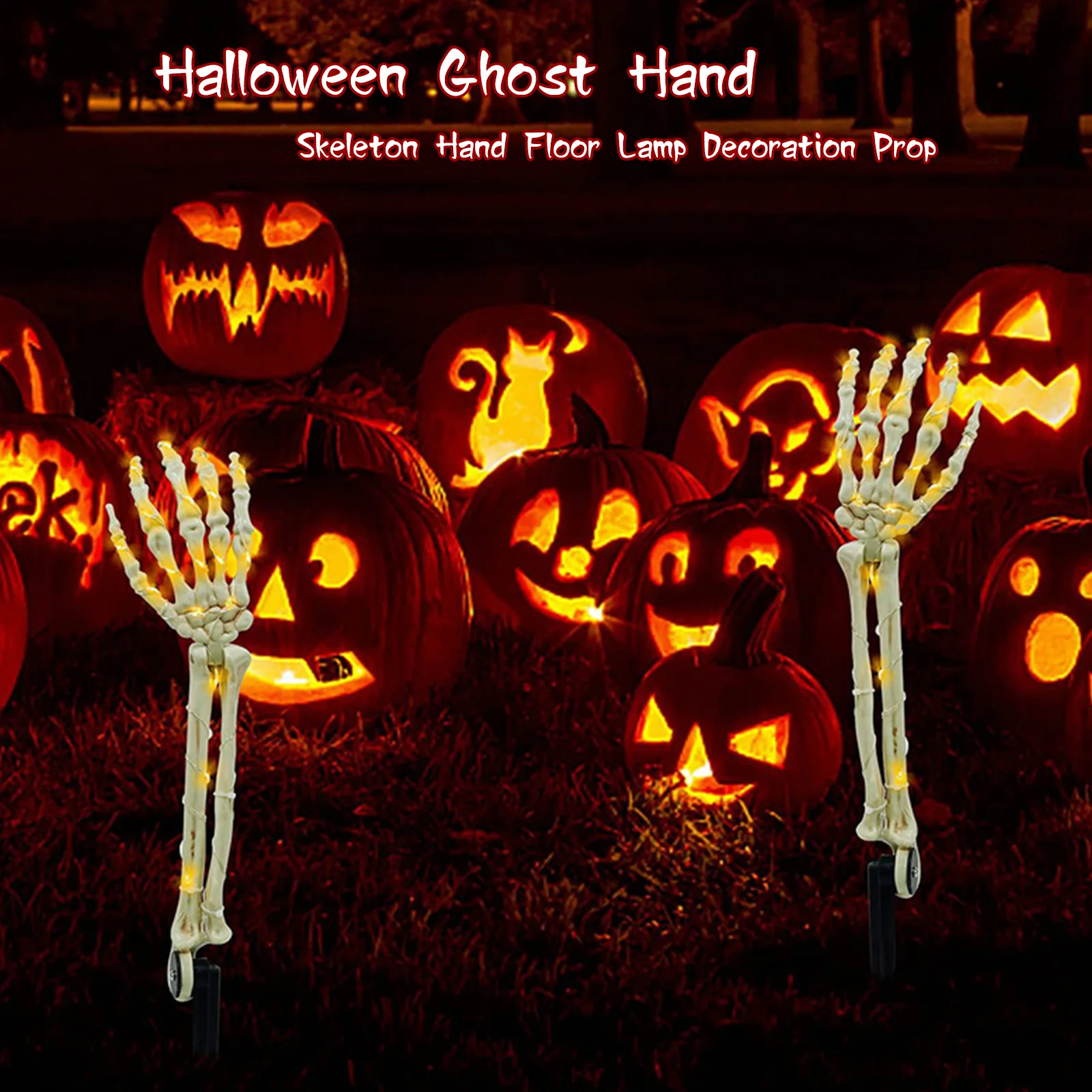 

Хэллоуин Череп газон наземный светильник на батарейках/на солнечных батареях 40 светодиодов светящийся Ghost Hand 8 режимов струнный светильник ...