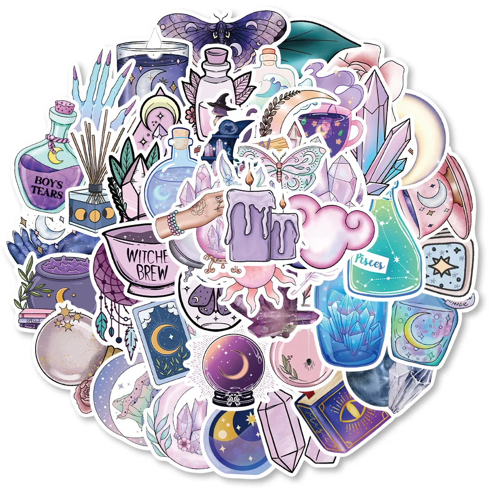 

50Pcs Purple Magic Moon Graffiti Stickers Decorative Luggage DIY Waterproof Decals