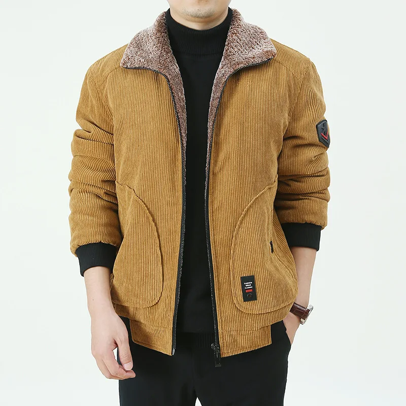2022 Corduroy Cotton Winter Stand Collar Casual Large Size 6XL Men's Short Fleece Thick Jacket Middle-aged Elderly Cotton Jacket