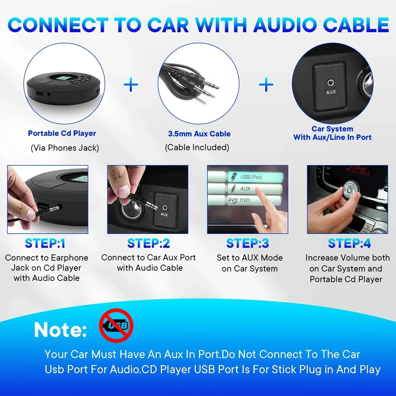 Bluetooth CD-плеер Портативный перезаряжаемый Discman с динамиками и наушниками Walkman