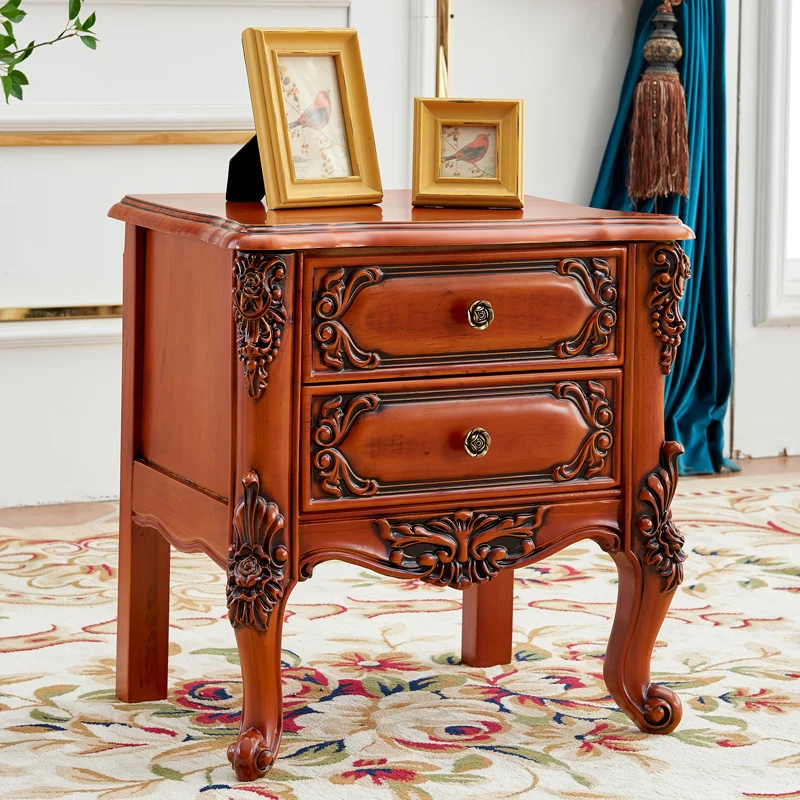 

Retro Nightstand Wooden Carved Bedroom Cabinet Bedside Luxury Nightstand Smart Storage Cabinet Nachttische Home Furniture AA50BT