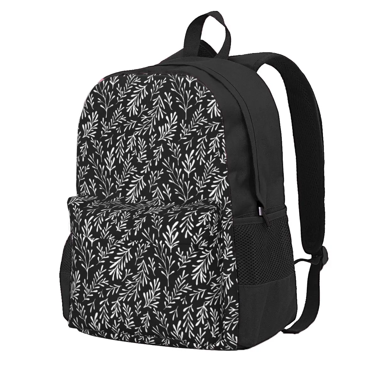

White Leaf Backpack Plant Print Hiking Backpacks Women Fun School Bags Designer Durable Rucksack