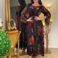 muslim fashion women kimono long sleeve mesh dresses abaya dubai 2022 flowers bohemian turkish islamic clothing evening gowns