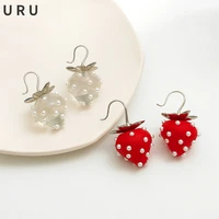 cute design stawberry drop earrings sweet korean temperament high quality brass hook earrings for girl party gifts jewelry