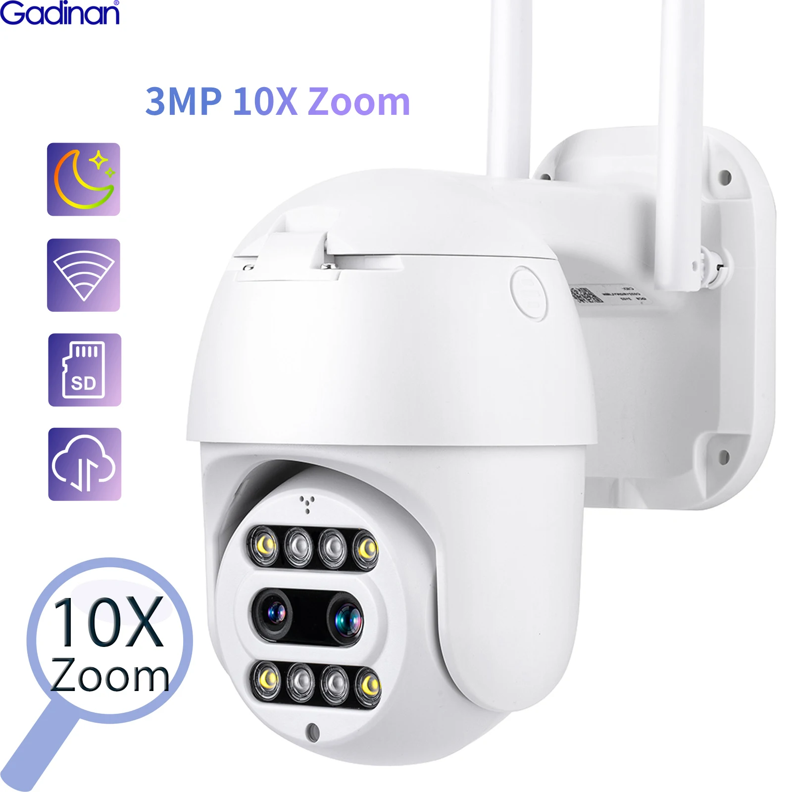 

IP-камера Gadinan HD, 3 Мп, PTZ, Wi-Fi, 10-кратный зум