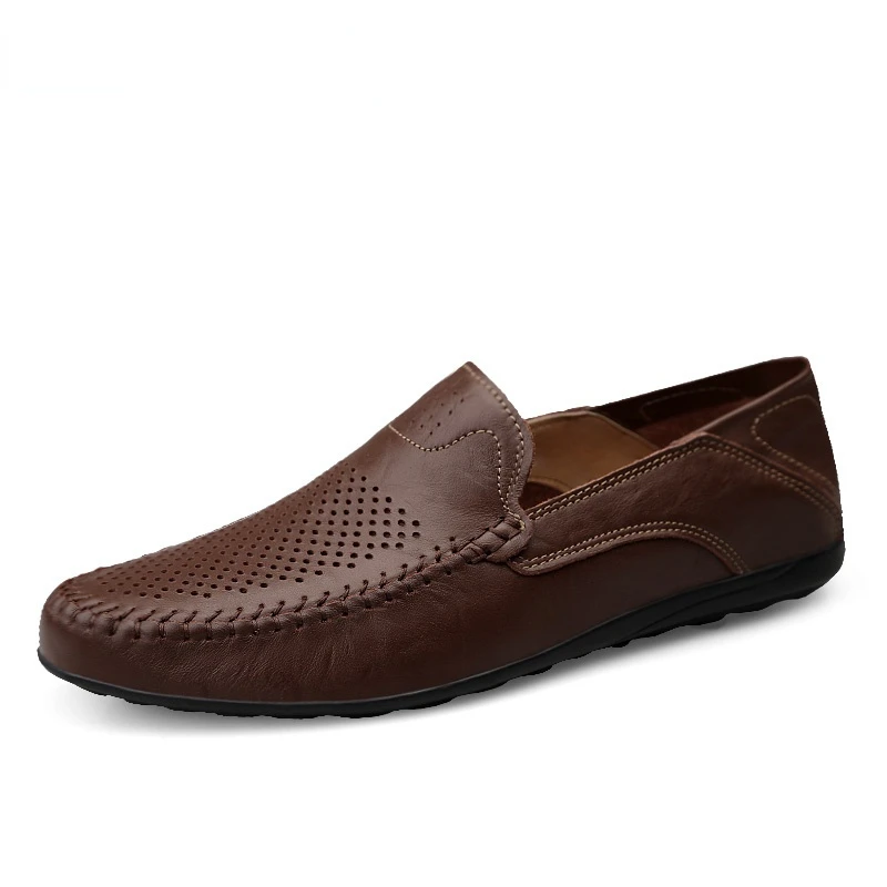 

Men Casual Shoes Genuine Leather Luxury Brand 2022 Mens Loafers Moccasins Breathable Slip On Black Driving Shoes Plus Size 37-47