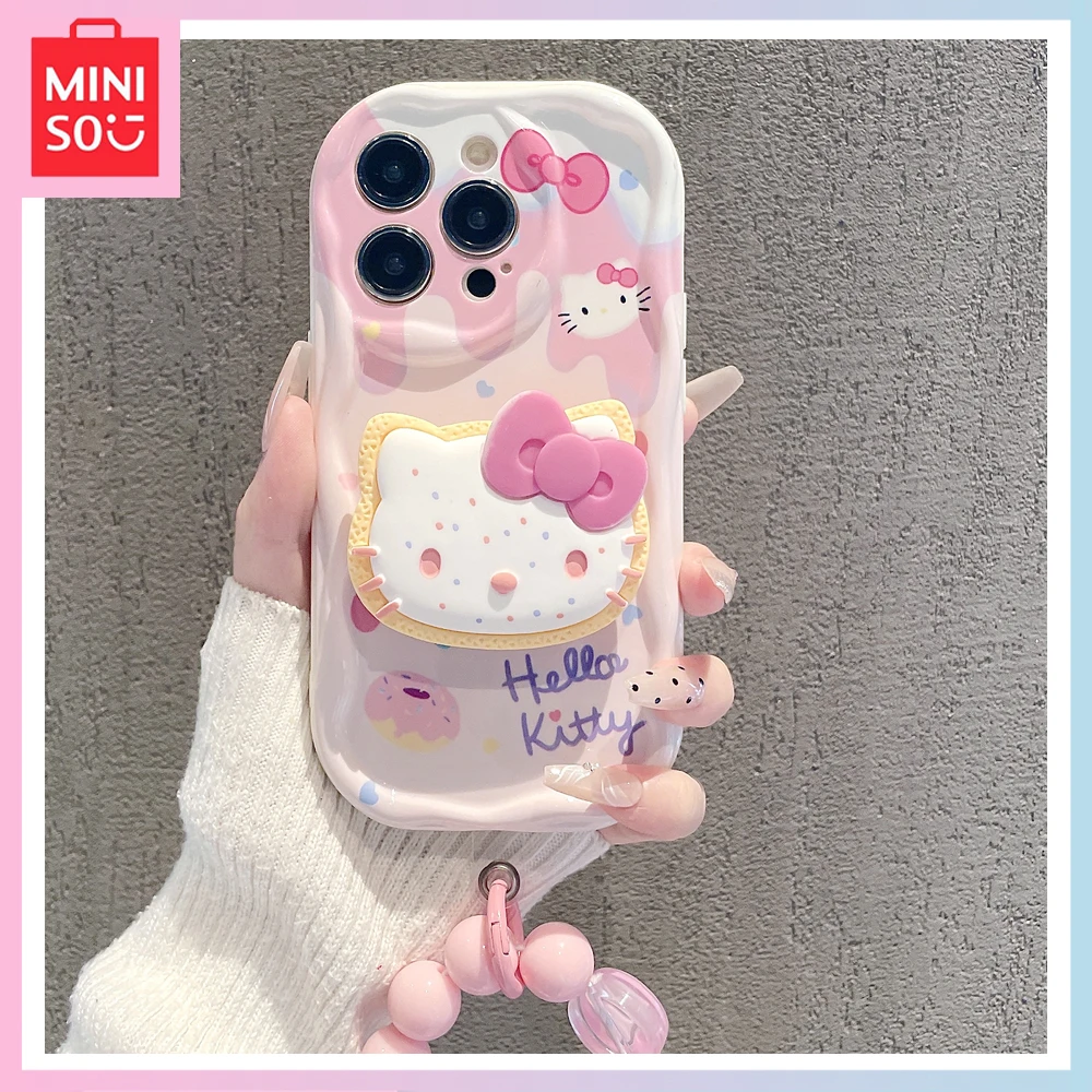 

2023 New Miniso Hello Kitty Pink Cute Cartoon Iphone14/13 Phone Case High Appearance Level Girlfriends The Same Chain Phone Case