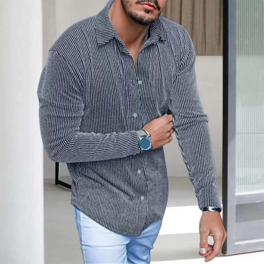 

Chic Men Autumn Shirt Mid Length Men Shirt Single-breasted Close-fitting Men Autumn Shirt Thermal