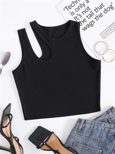 Sexy Rib-knit Tank Top for Women Summer Solid O-neck Sleeveless Crop Tops Street Vintage Korean Fashion Shirt Vest Y2K Clothes