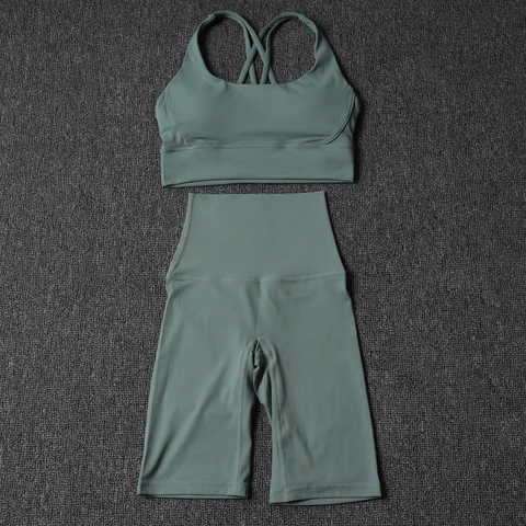Комплект для йоги SOISOU из нейлона, комплект из двух предметов, женский бюстгальтер, топ, женские велосипедные шорты, спортивная одежда для фитнеса, женская одежда 45 цветов