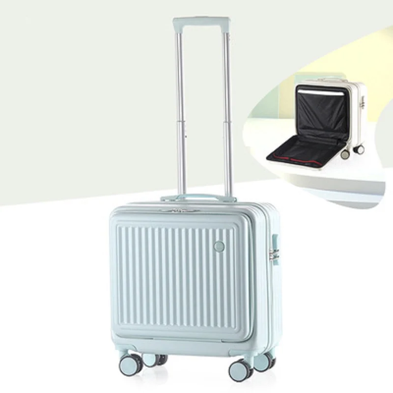 Solid Color Niche Design Front Opening Trolley Universal Wheel 18 Inch Small Boarding Box Travel Luggage Password Case