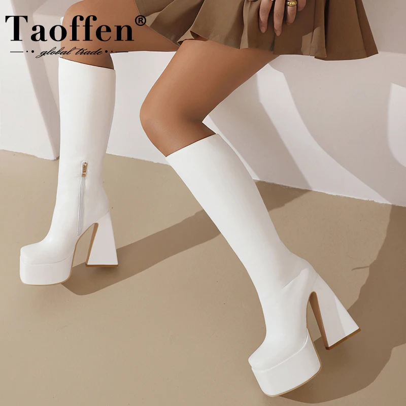 

Taoffen Big Size 33-44 Women High Heel Boots Strange Heel Platform Woman Shoes Winter Fashion Knee Boots Party Ladies Footwear