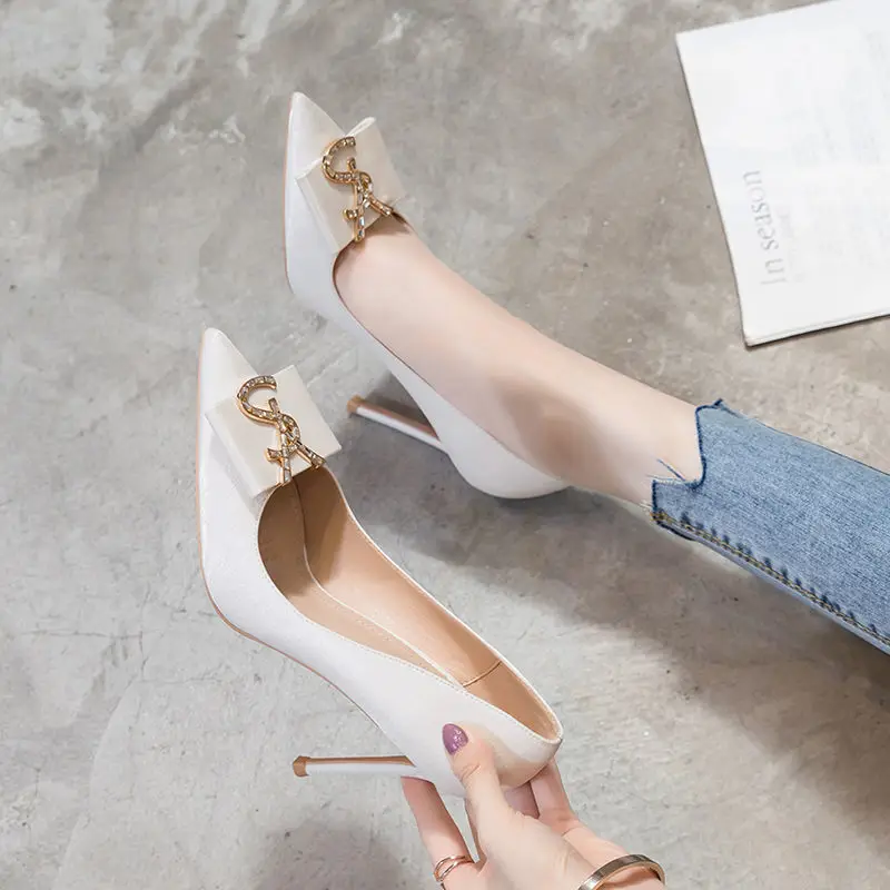 White High Heels Women's 2021 New Fine Heels Spring and Autumn Pointed Net Red Design Sense Small Style Single Shoes Summer