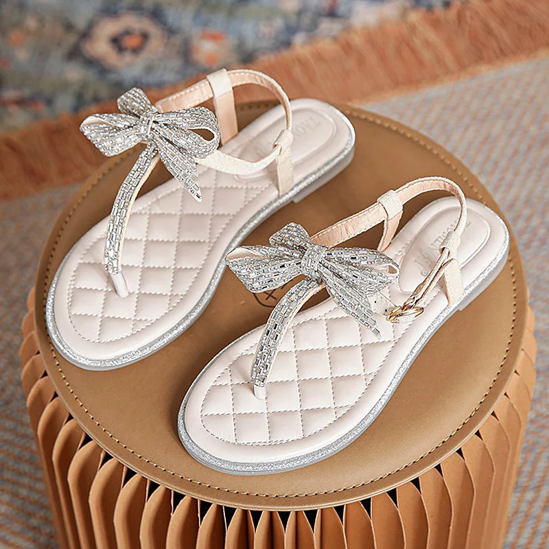 Сандалии женские летние с бантом красивые босоножки повседневная обувь на