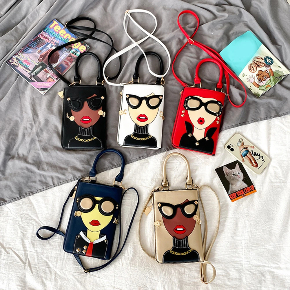 

Women Novelty Lady Face Crossbody Shoulder Bags PU Leather Purse Messenger Satchel Bags Dating Travel Tote Handbags for Girls
