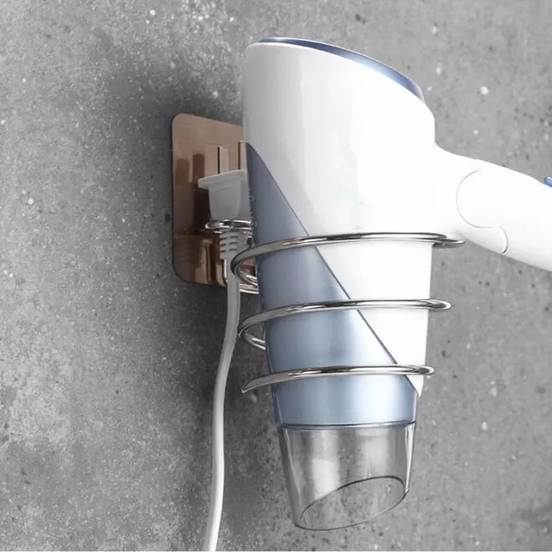 

Hair Dryer Holder Blower Organizer Adhesive Wall Mounted Nail Free No Drilling Stainless Steel Spiral Stand For Bathroom