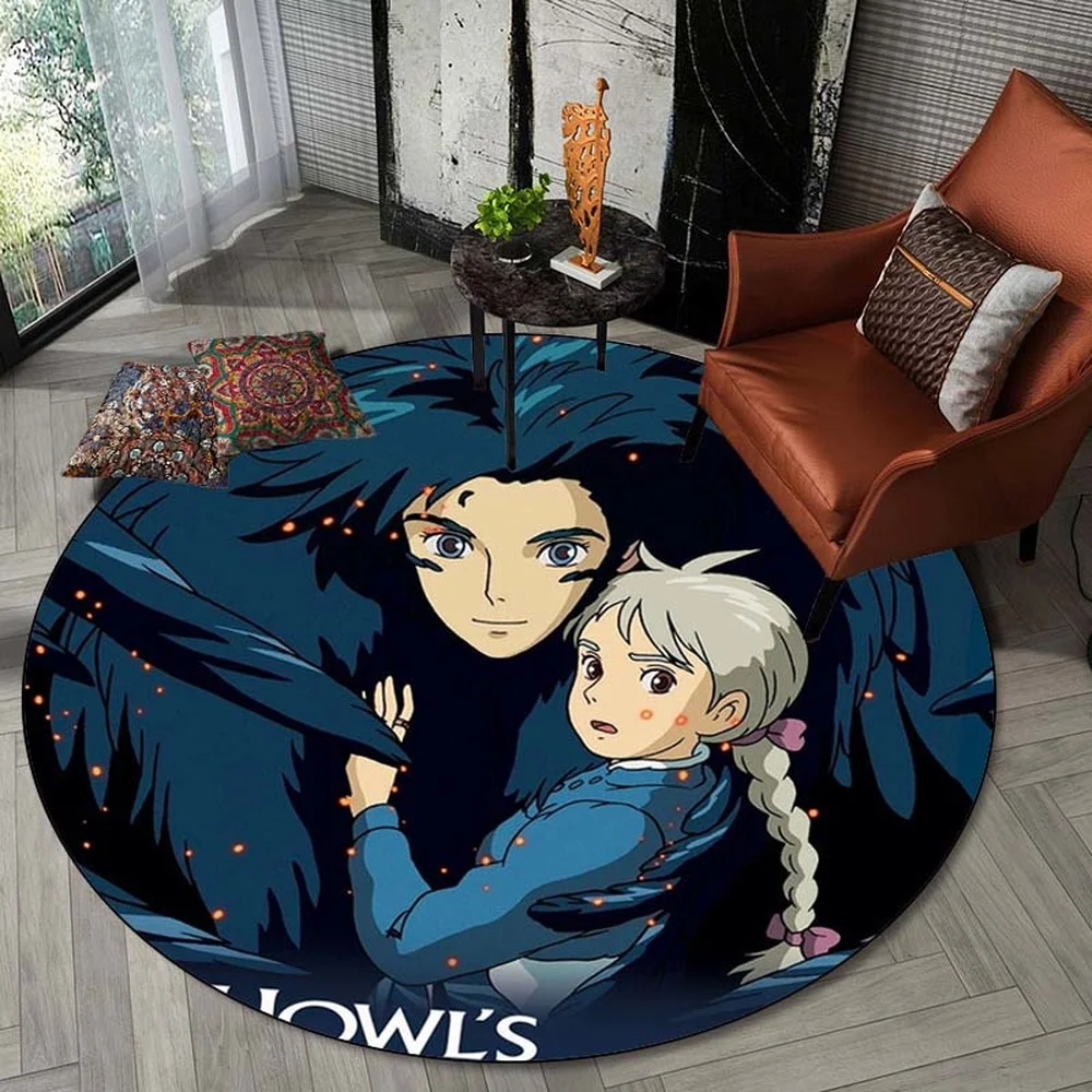 

CLOOCL Howl's Moving Castle Carpet 3D Anime Pattern Round Carpet Home Decor Anti-slip Round Area Rug for Bedroom Drop Shipping