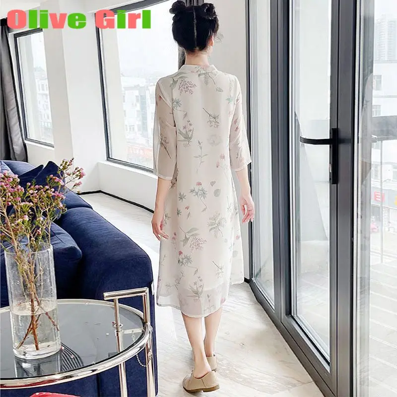 Китайское платье Ципао современное улучшенное Cheongsam лето 2025 года шифоновая