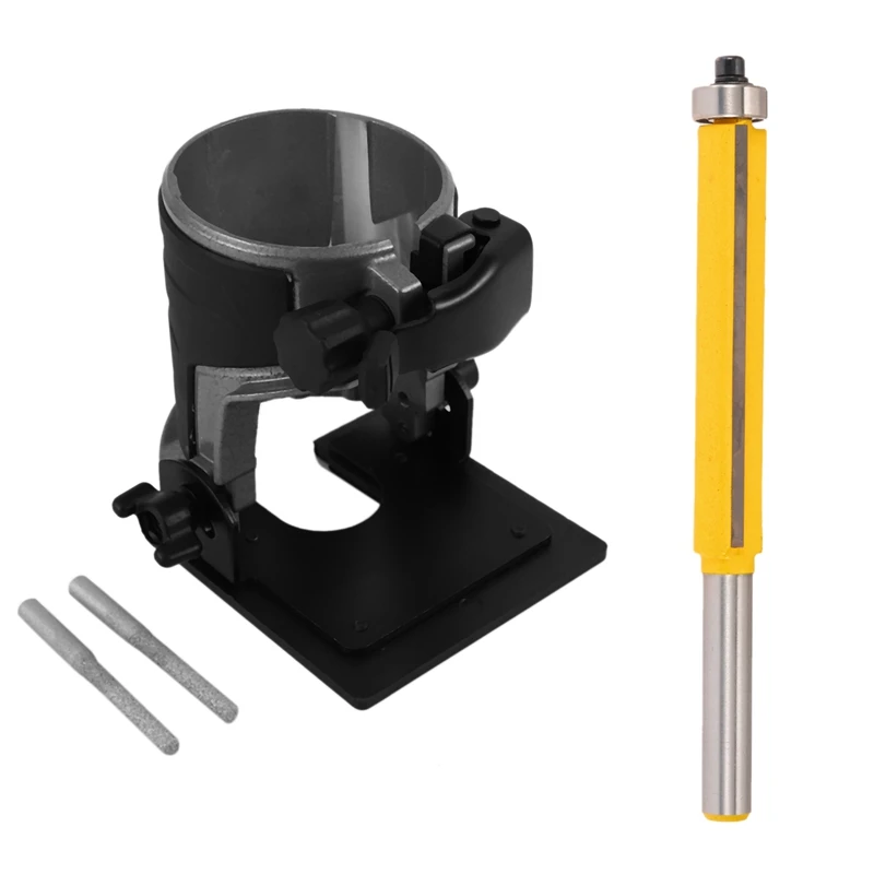 

Promotion! Adjustable Balance Trimmer Base Shield Wood Work Shank Trim & 2 Inch Height Extra Long Flush Trim Router Bit