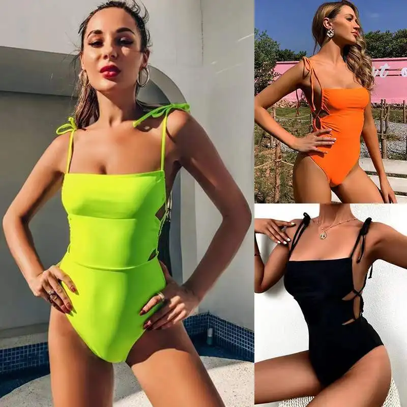 

Новинка 2022, однотонный привлекательный слитный купальник, бандажный купальник в европейском и американском стиле, боди для женщин
