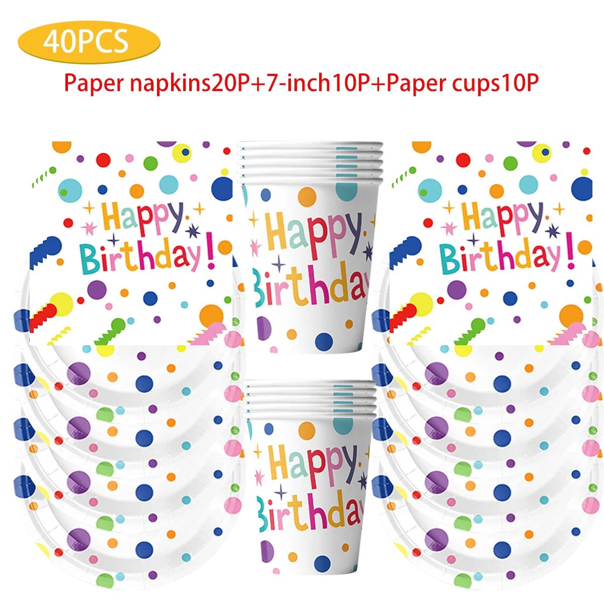 Цветная тема в горошек принадлежности для дня рождения одноразовая сцена