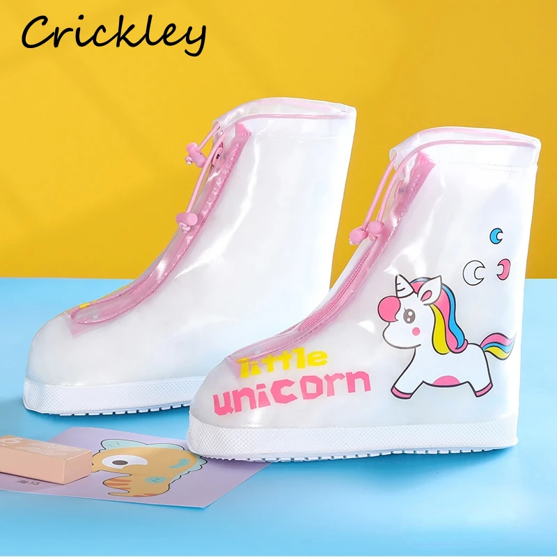 

Детские непромокаемые ботинки с мультяшным единорогом, прозрачные непромокаемые ботинки для мальчиков и девочек, Нескользящие складные де...