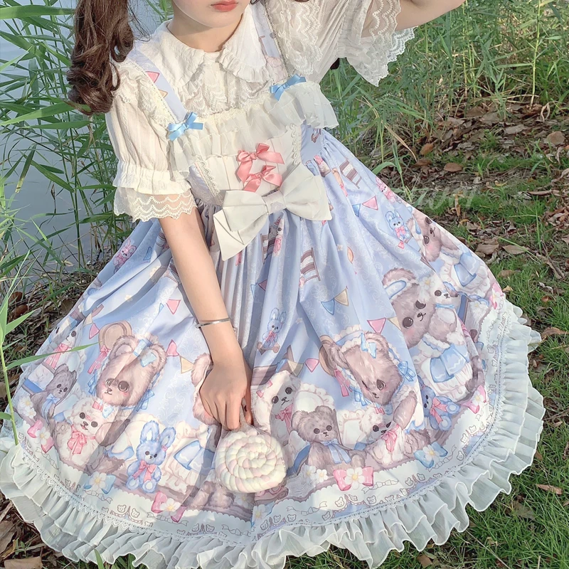 

Japanese Sweet Kawaii Lolita JSK Dress Women Cute Bear Daily Princess Dress Girls Tea Party Lolita Soft Sister Cosplay Costume