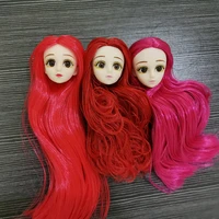bjd doll head suitable for 2530 cm body 3d eyes gray brown red mid length wig doll head fashion diy dress up girl toy gift